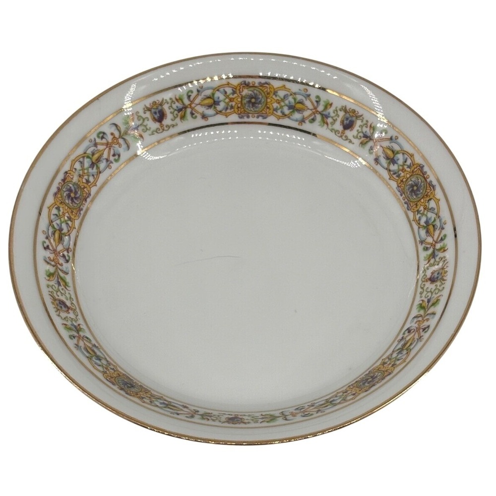 Wm Guerin & Co Limoges France Porcelain Soup Bowl Gold Scroll 7.5 Inch Antique